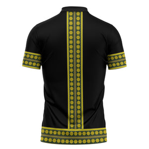 Ethiopian Enkutatash Zipper Polo Shirt Black Adey Flower Tilet Habesha Inspired