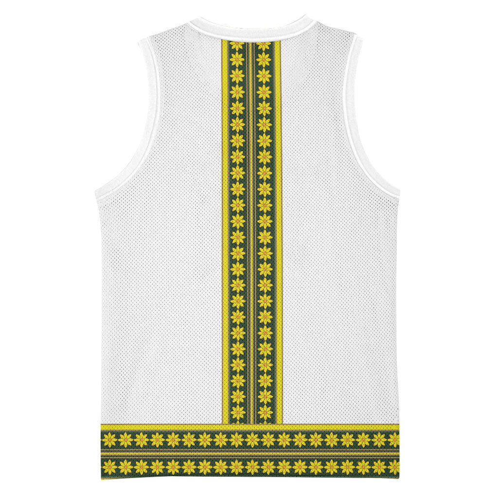 Ethiopian Enkutatash Basketball Jersey White Adey Flower Tilet Habesha Inspired