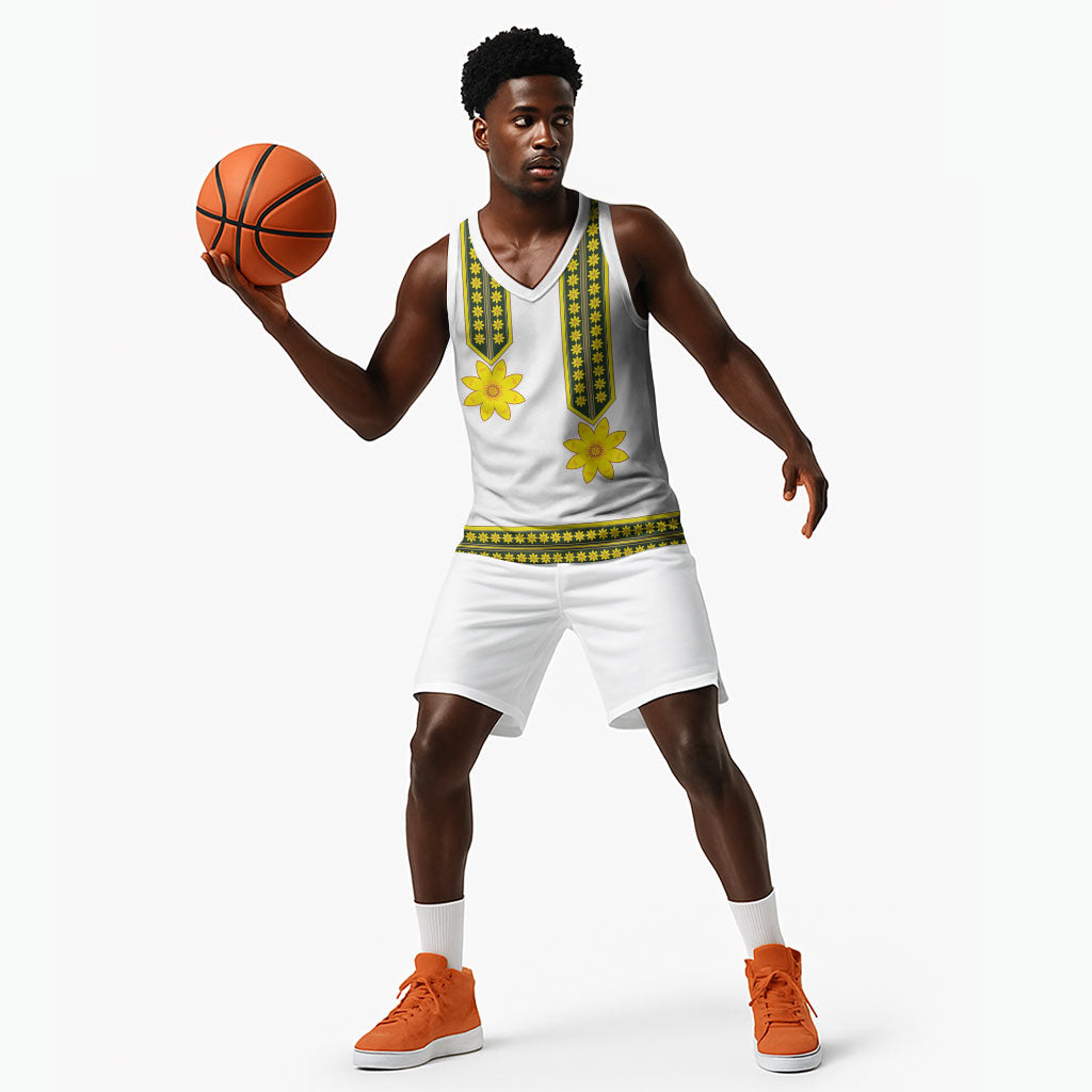 Ethiopian Enkutatash Basketball Jersey White Adey Flower Tilet Habesha Inspired