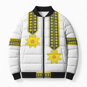 Ethiopian Enkutatash Bomber Puffer Jacket White Adey Flower Tilet Habesha Inspired
