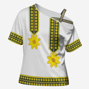 Ethiopian Enkutatash Cross Shoulder Shirt White Adey Flower Tilet Habesha Inspired