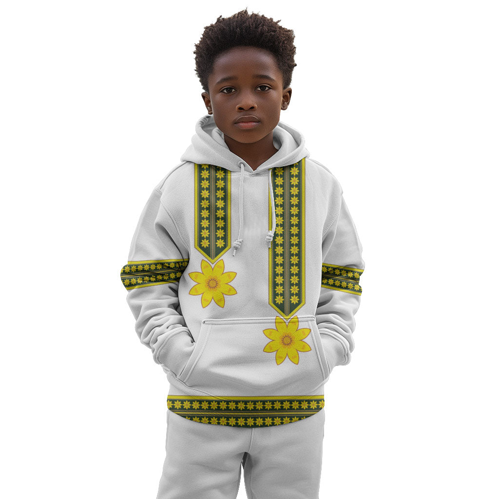 Ethiopian Enkutatash Kid Hoodie White Adey Flower Tilet Habesha Inspired