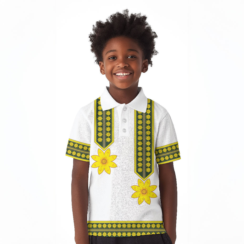 Ethiopian Enkutatash Kid Polo Shirt White Adey Flower Tilet Habesha Inspired