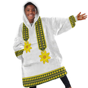 Ethiopian Enkutatash Kid Wearable Blanket Hoodie White Adey Flower Tilet Habesha Inspired