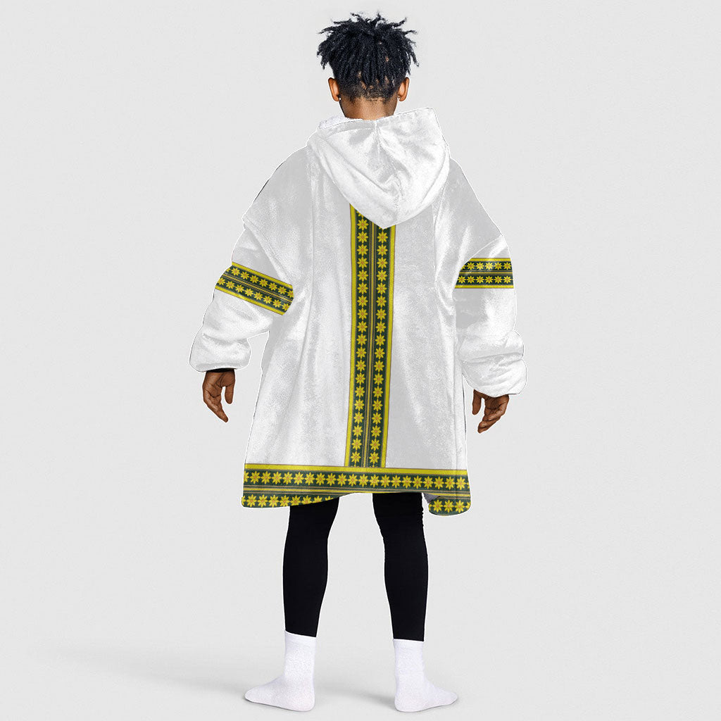 Ethiopian Enkutatash Kid Wearable Blanket Hoodie White Adey Flower Tilet Habesha Inspired