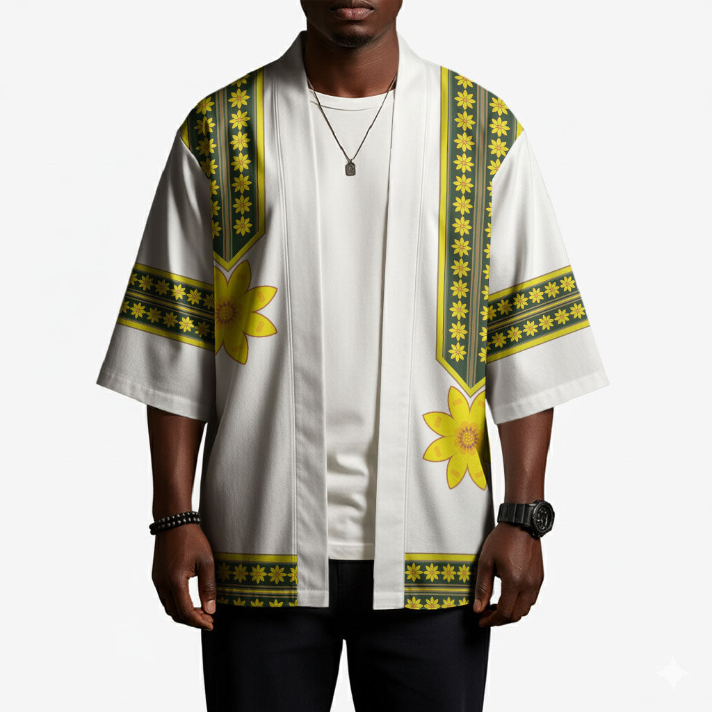 Ethiopian Enkutatash Kimono White Adey Flower Tilet Habesha Inspired