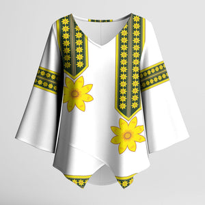 Ethiopian Enkutatash Kimono Sleeve Blouse White Adey Flower Tilet Habesha Inspired