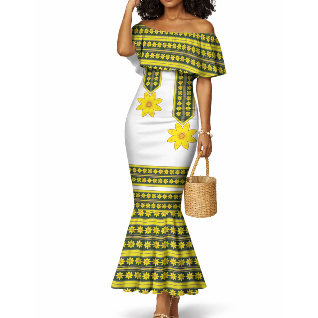 Ethiopian Enkutatash Mermaid Dress White Adey Flower Tilet Habesha Inspired