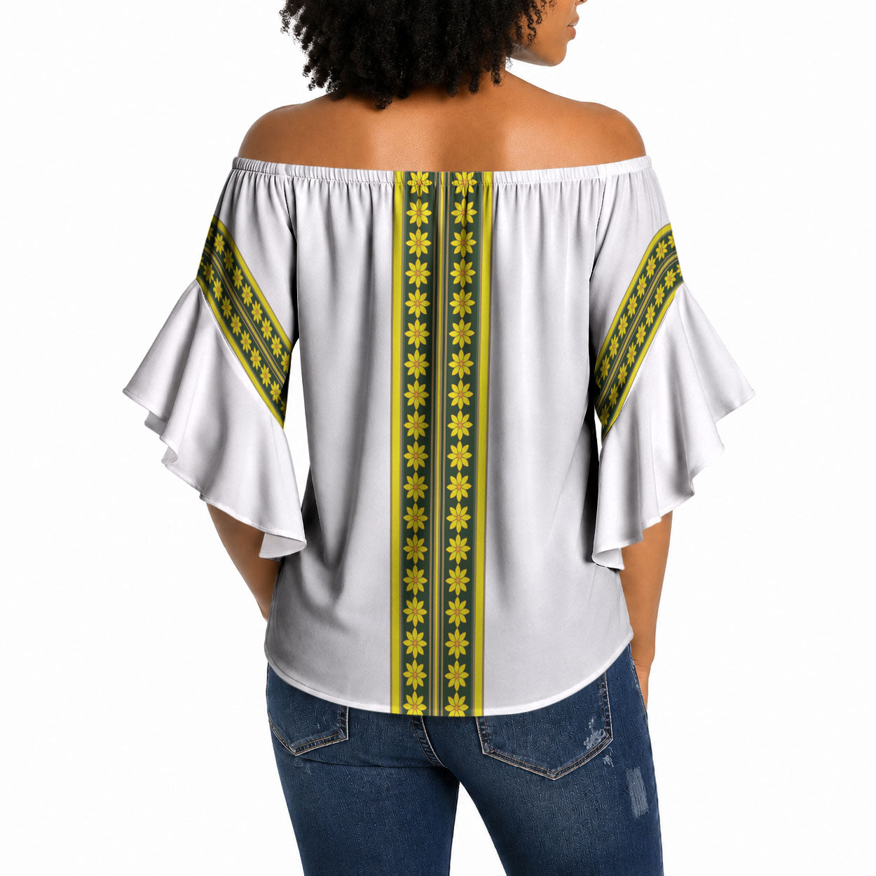Ethiopian Enkutatash Off Shoulder Wrap Waist Top White Adey Flower Tilet Habesha Inspired