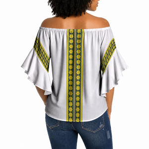 Ethiopian Enkutatash Off Shoulder Wrap Waist Top White Adey Flower Tilet Habesha Inspired