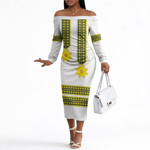 Ethiopian Enkutatash Off The Shoulder Long Sleeve Dress White Adey Flower Tilet Habesha Inspired