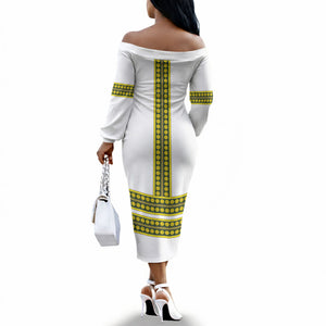 Ethiopian Enkutatash Off The Shoulder Long Sleeve Dress White Adey Flower Tilet Habesha Inspired