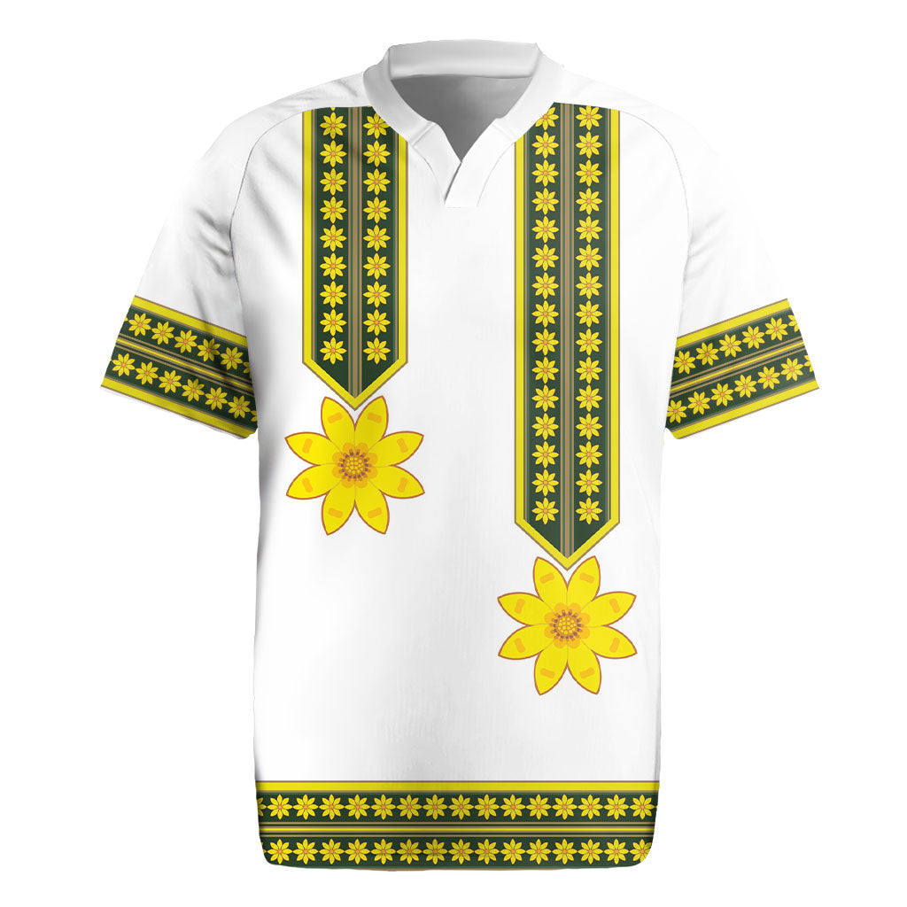 Ethiopian Enkutatash Rugby Jersey White Adey Flower Tilet Habesha Inspired