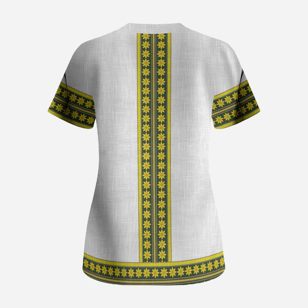 Ethiopian Enkutatash Scrub Top White Adey Flower Tilet Habesha Inspired