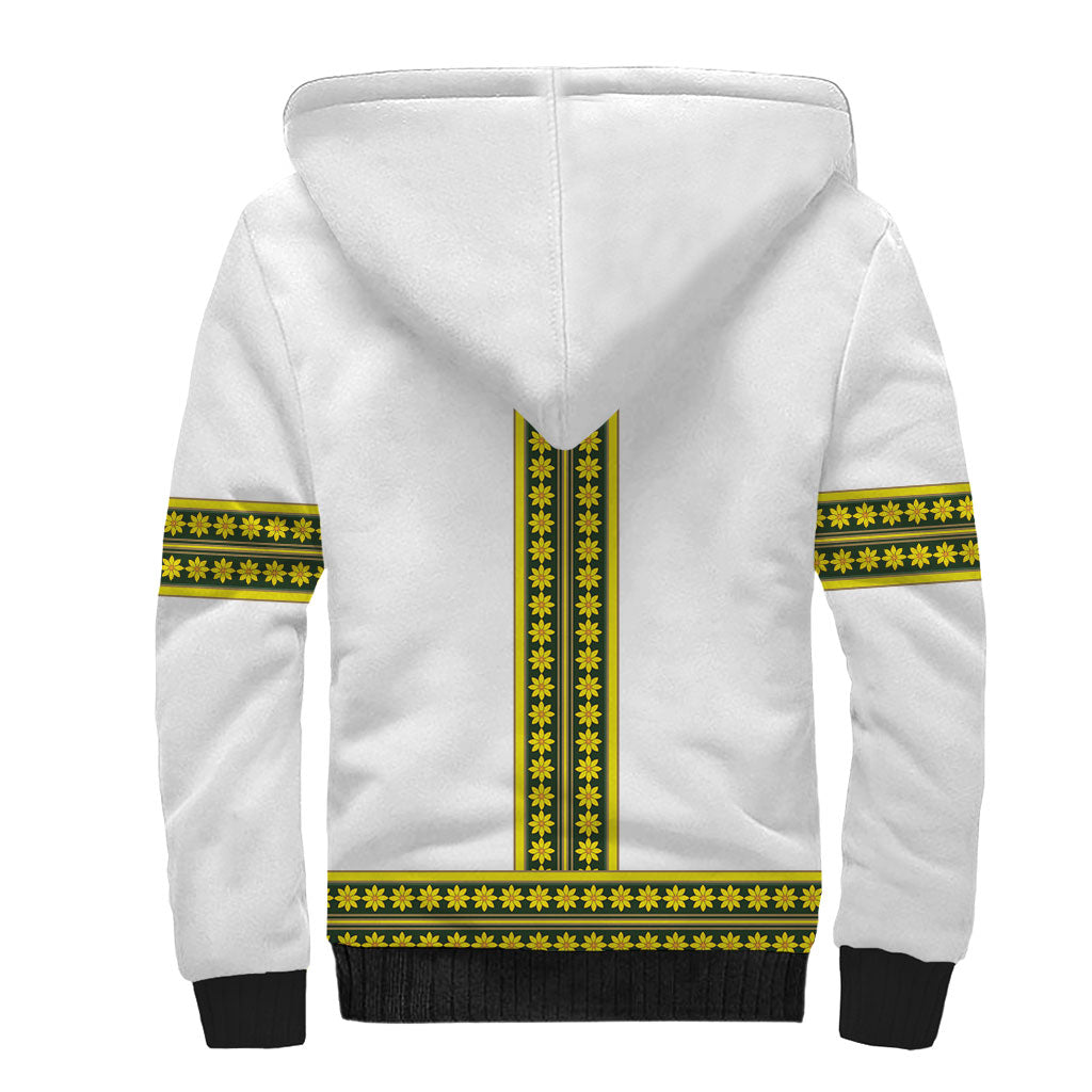Ethiopian Enkutatash Sherpa Hoodie White Adey Flower Tilet Habesha Inspired