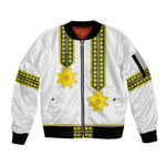 Ethiopian Enkutatash Sleeve Zip Bomber Jacket White Adey Flower Tilet Habesha Inspired