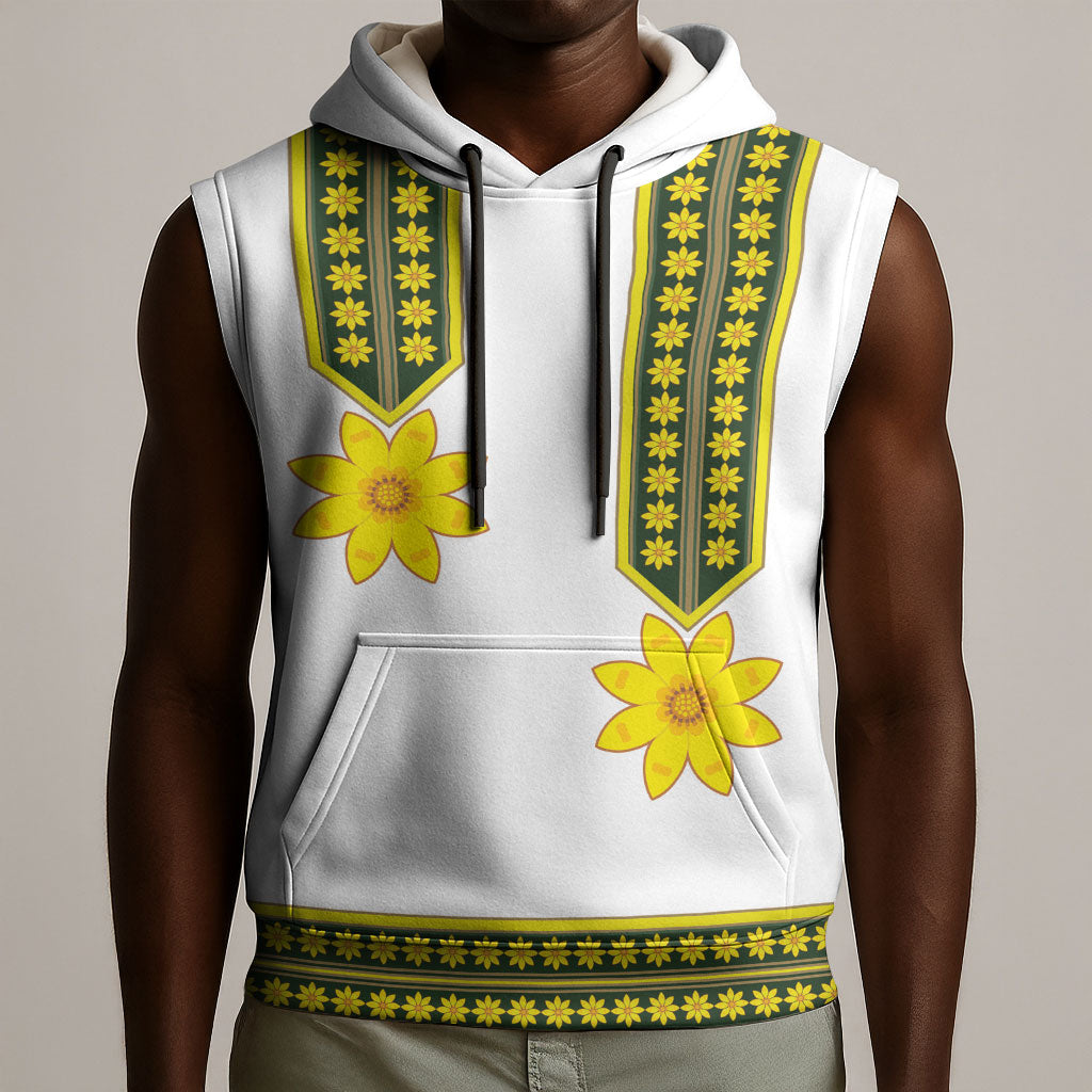 Ethiopian Enkutatash Sleeveless Hoodie White Adey Flower Tilet Habesha Inspired
