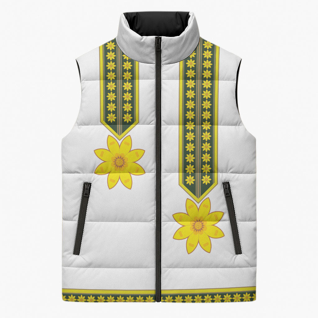 Ethiopian Enkutatash Sleeveless Puffer Jacket White Adey Flower Tilet Habesha Inspired