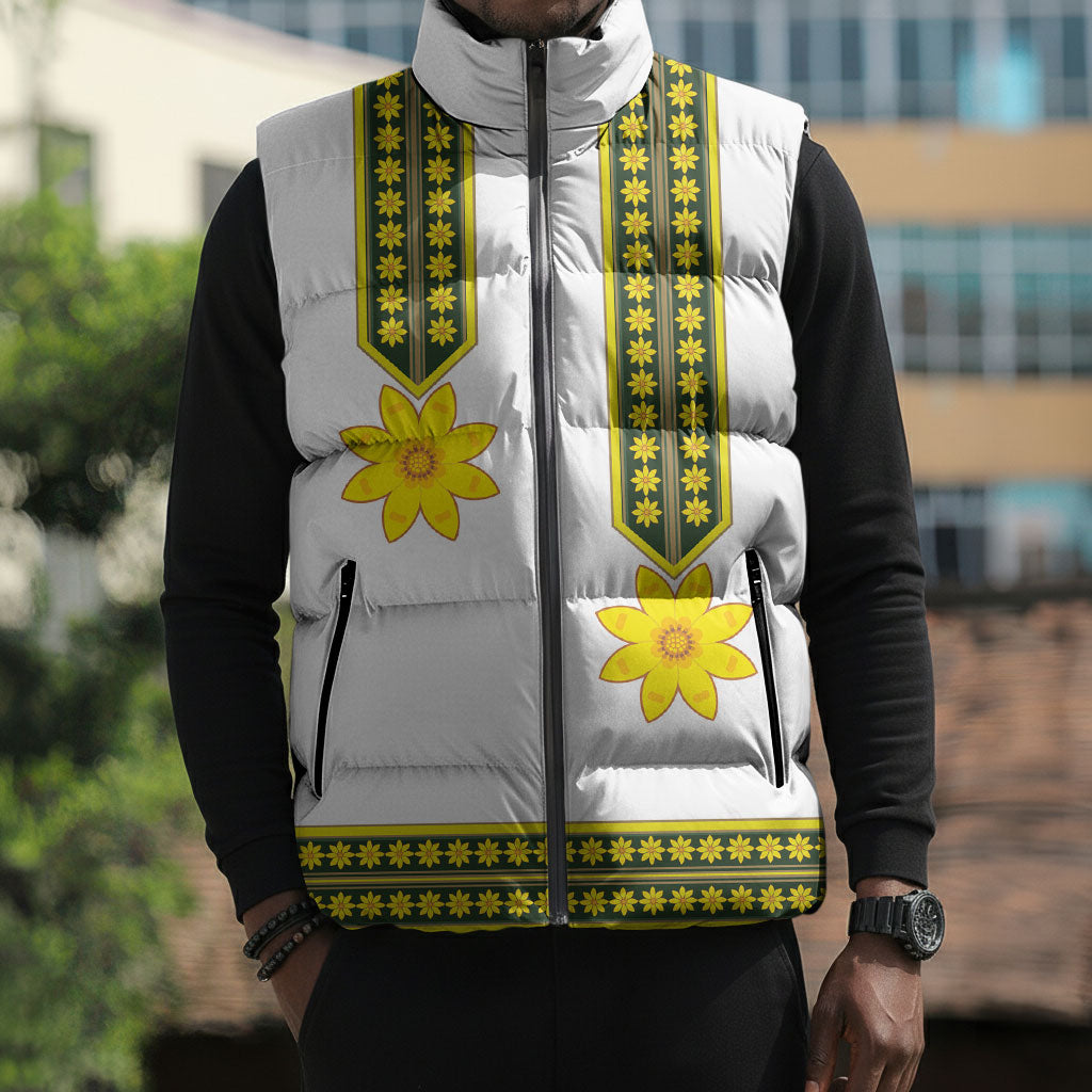 Ethiopian Enkutatash Sleeveless Puffer Jacket White Adey Flower Tilet Habesha Inspired