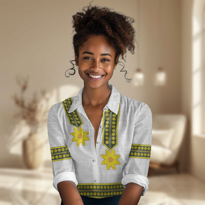 Ethiopian Enkutatash Women Casual Shirt White Adey Flower Tilet Habesha Inspired