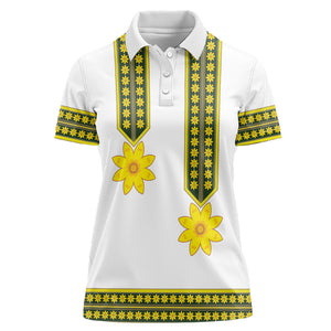 Ethiopian Enkutatash Women Polo Shirt White Adey Flower Tilet Habesha Inspired