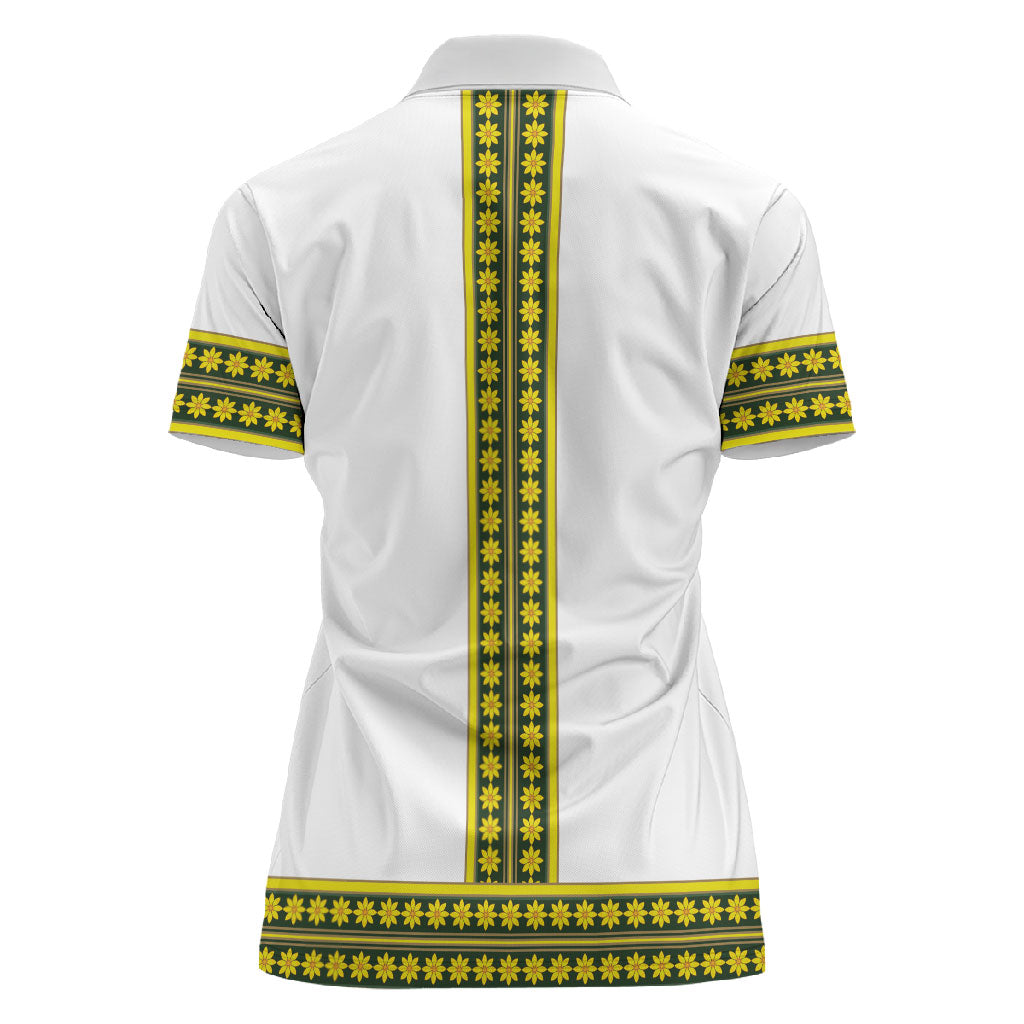 Ethiopian Enkutatash Women Polo Shirt White Adey Flower Tilet Habesha Inspired