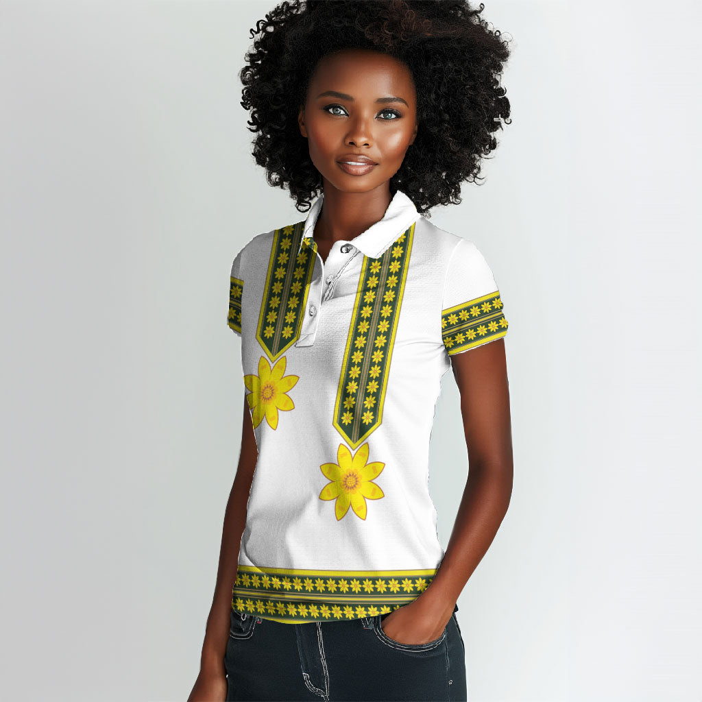 Ethiopian Enkutatash Women Polo Shirt White Adey Flower Tilet Habesha Inspired