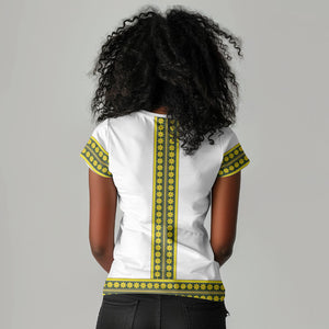 Ethiopian Enkutatash Women V-Neck T-Shirt White Adey Flower Tilet Habesha Inspired