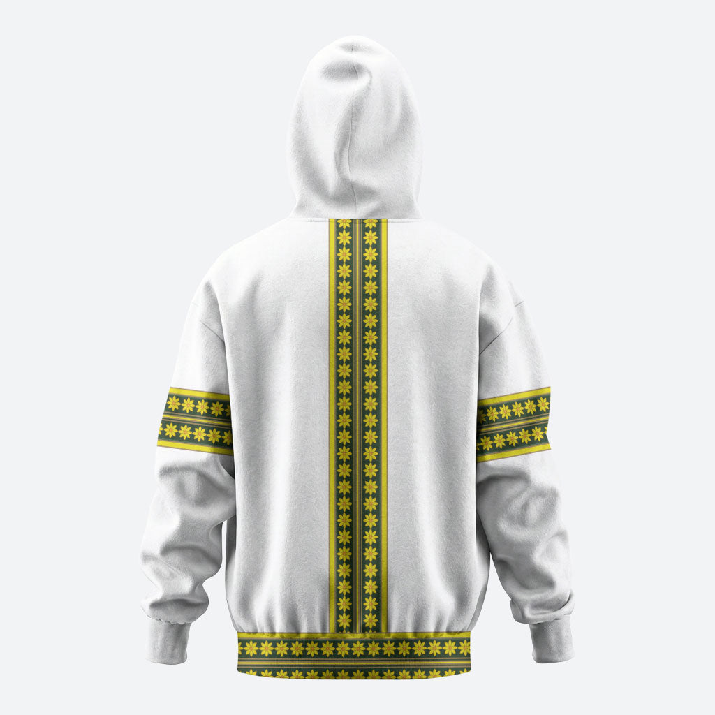 Ethiopian Enkutatash Zip Hoodie White Adey Flower Tilet Habesha Inspired