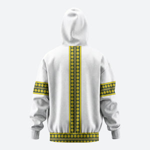 Ethiopian Enkutatash Zip Hoodie White Adey Flower Tilet Habesha Inspired