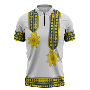 Ethiopian Enkutatash Zipper Polo Shirt White Adey Flower Tilet Habesha Inspired