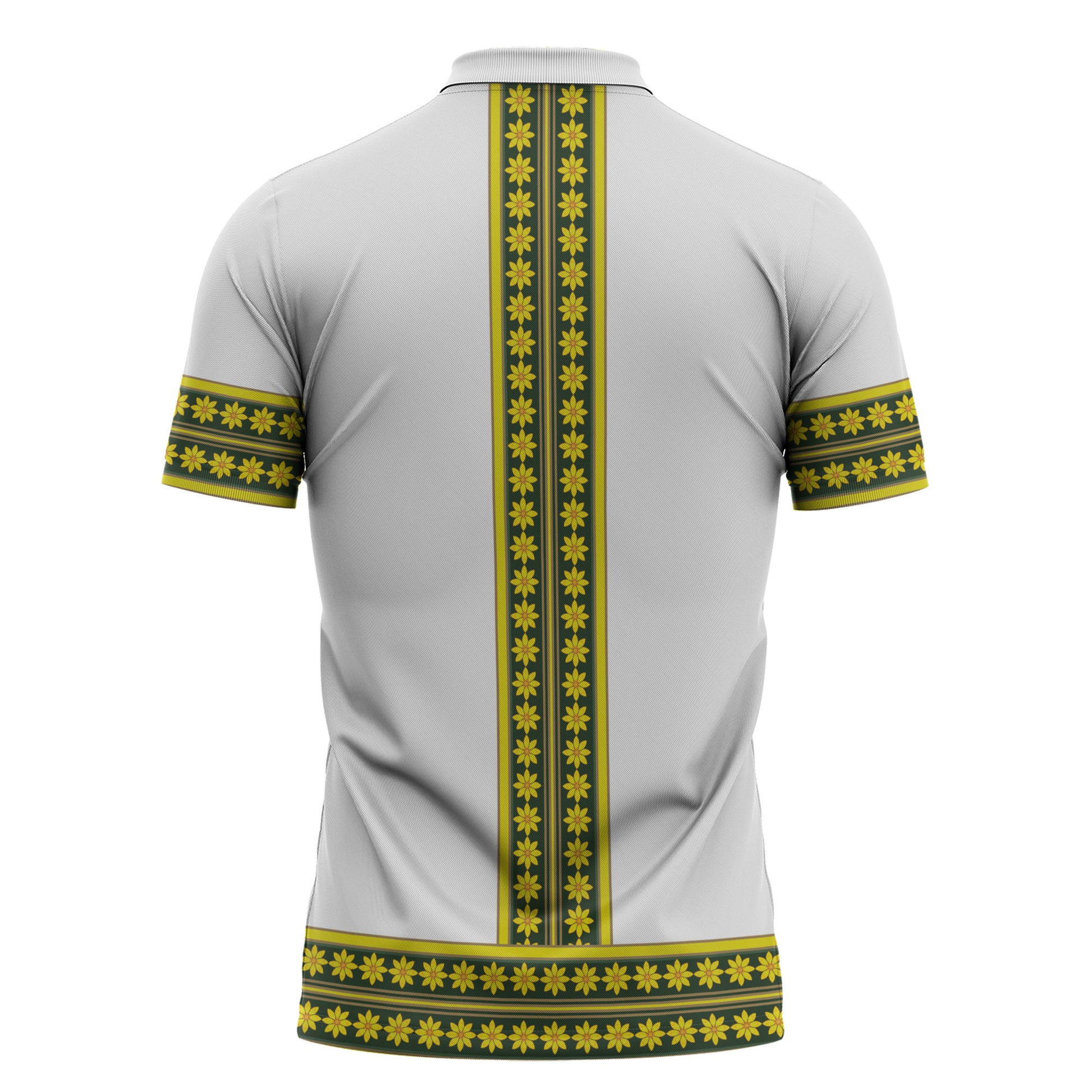 Ethiopian Enkutatash Zipper Polo Shirt White Adey Flower Tilet Habesha Inspired