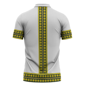 Ethiopian Enkutatash Zipper Polo Shirt White Adey Flower Tilet Habesha Inspired