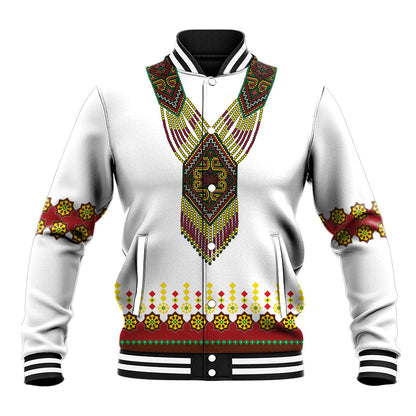 Ethiopian Enkutatash Personalized Baseball Jacket Traditional Habesha Glass D'va Necklace Inspired