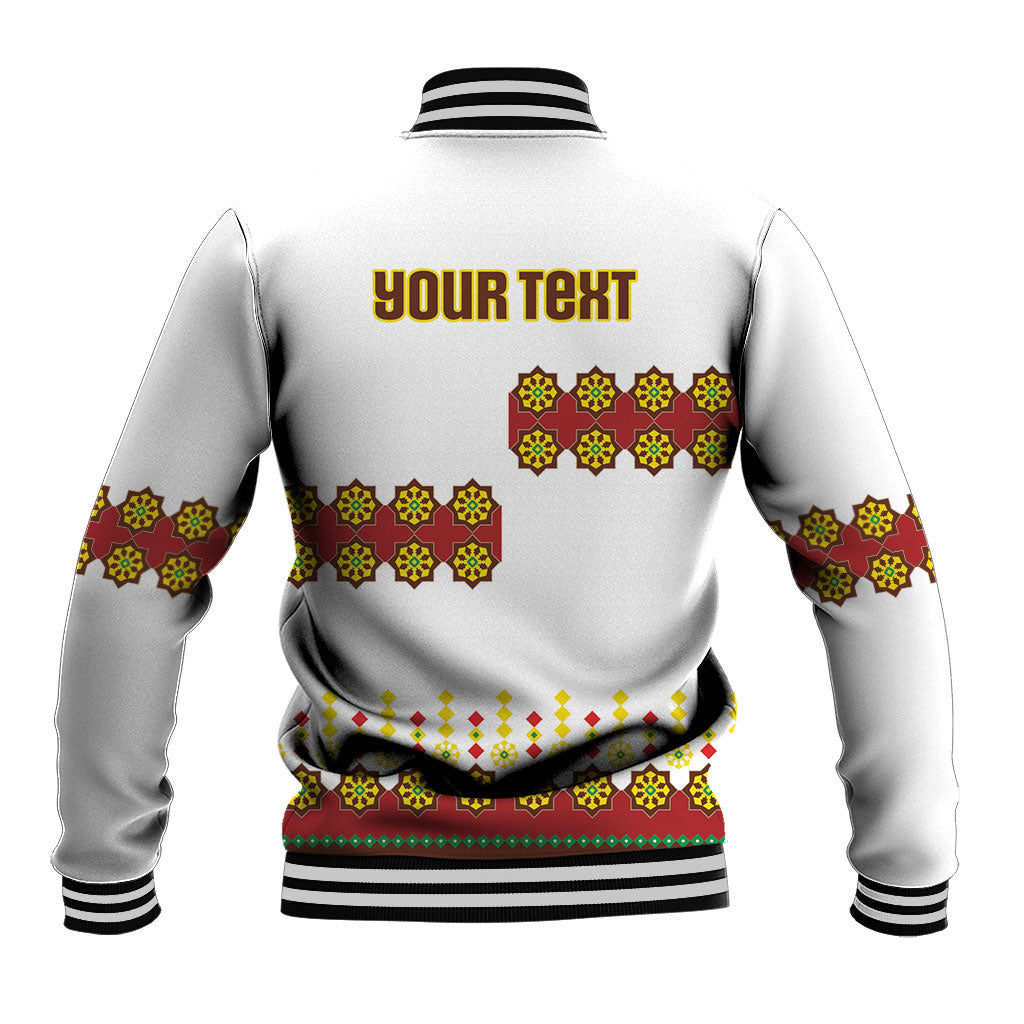 Ethiopian Enkutatash Personalized Baseball Jacket Traditional Habesha Glass D'va Necklace Inspired