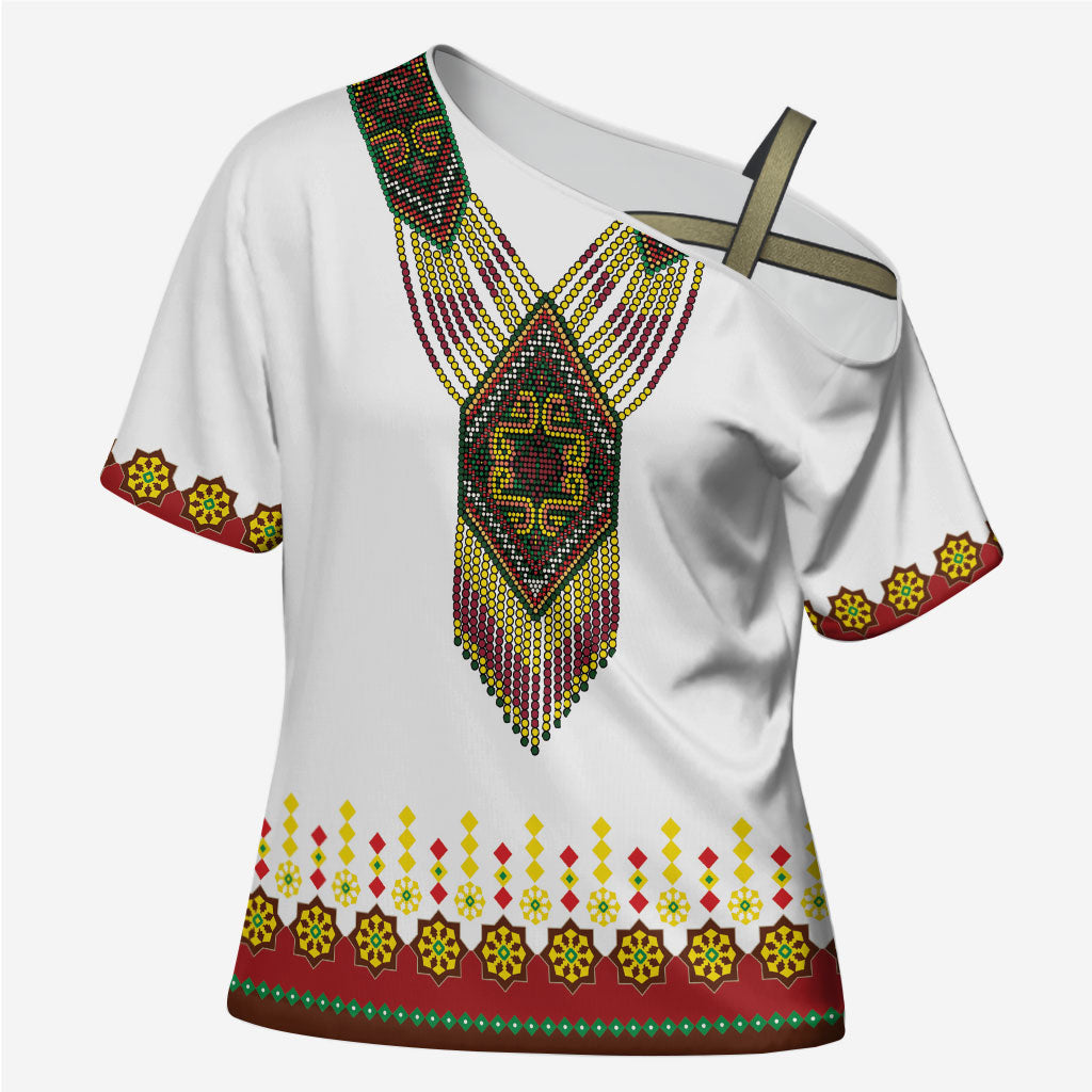 Ethiopian Enkutatash Personalized Cross Shoulder Shirt Traditional Habesha Glass D'va Necklace Inspired