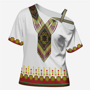 Ethiopian Enkutatash Personalized Cross Shoulder Shirt Traditional Habesha Glass D'va Necklace Inspired