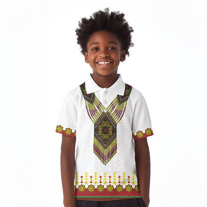 Ethiopian Enkutatash Personalized Kid Polo Shirt Traditional Habesha Glass D'va Necklace Inspired
