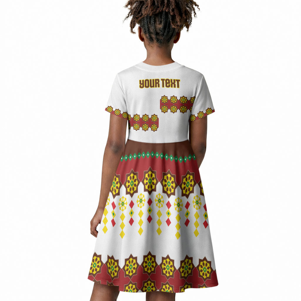 Ethiopian Enkutatash Personalized Kid Short Sleeve Dress Traditional Habesha Glass D'va Necklace Inspired