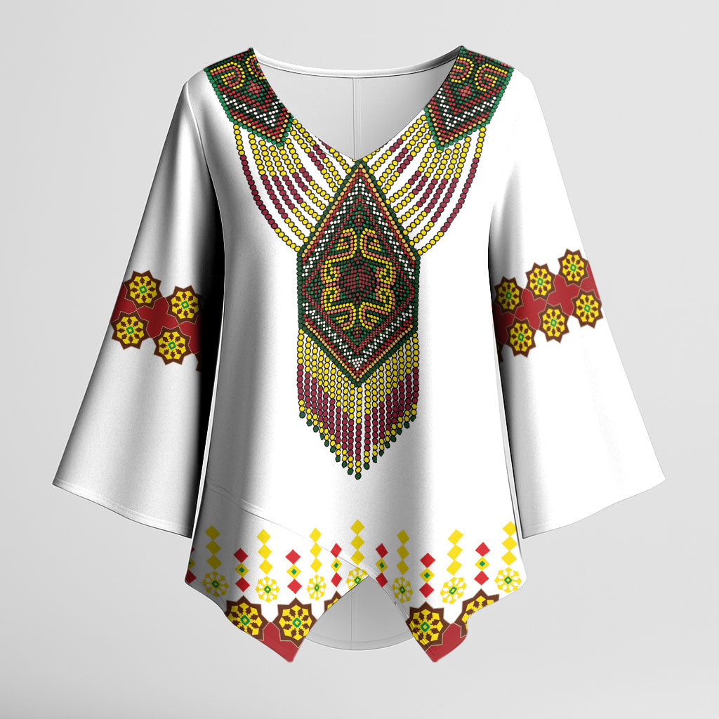 Ethiopian Enkutatash Personalized Kimono Sleeve Blouse Traditional Habesha Glass D'va Necklace Inspired