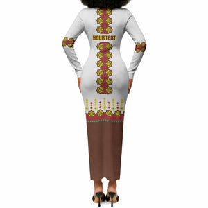 Ethiopian Enkutatash Personalized Long Sleeve Bodycon Dress Traditional Habesha Glass D'va Necklace Inspired