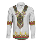 Ethiopian Enkutatash Personalized Long Sleeve Button Shirt Traditional Habesha Glass D'va Necklace Inspired