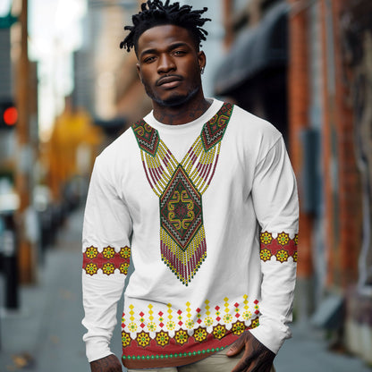 Ethiopian Enkutatash Personalized Long Sleeve Shirt Traditional Habesha Glass D'va Necklace Inspired