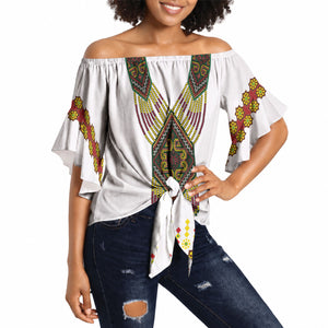 Ethiopian Enkutatash Personalized Off Shoulder Wrap Waist Top Traditional Habesha Glass D'va Necklace Inspired