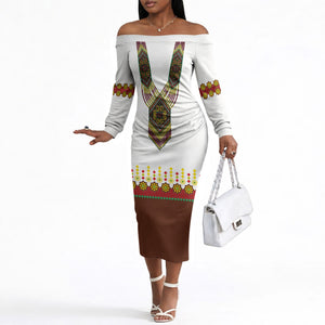 Ethiopian Enkutatash Personalized Off The Shoulder Long Sleeve Dress Traditional Habesha Glass D'va Necklace Inspired