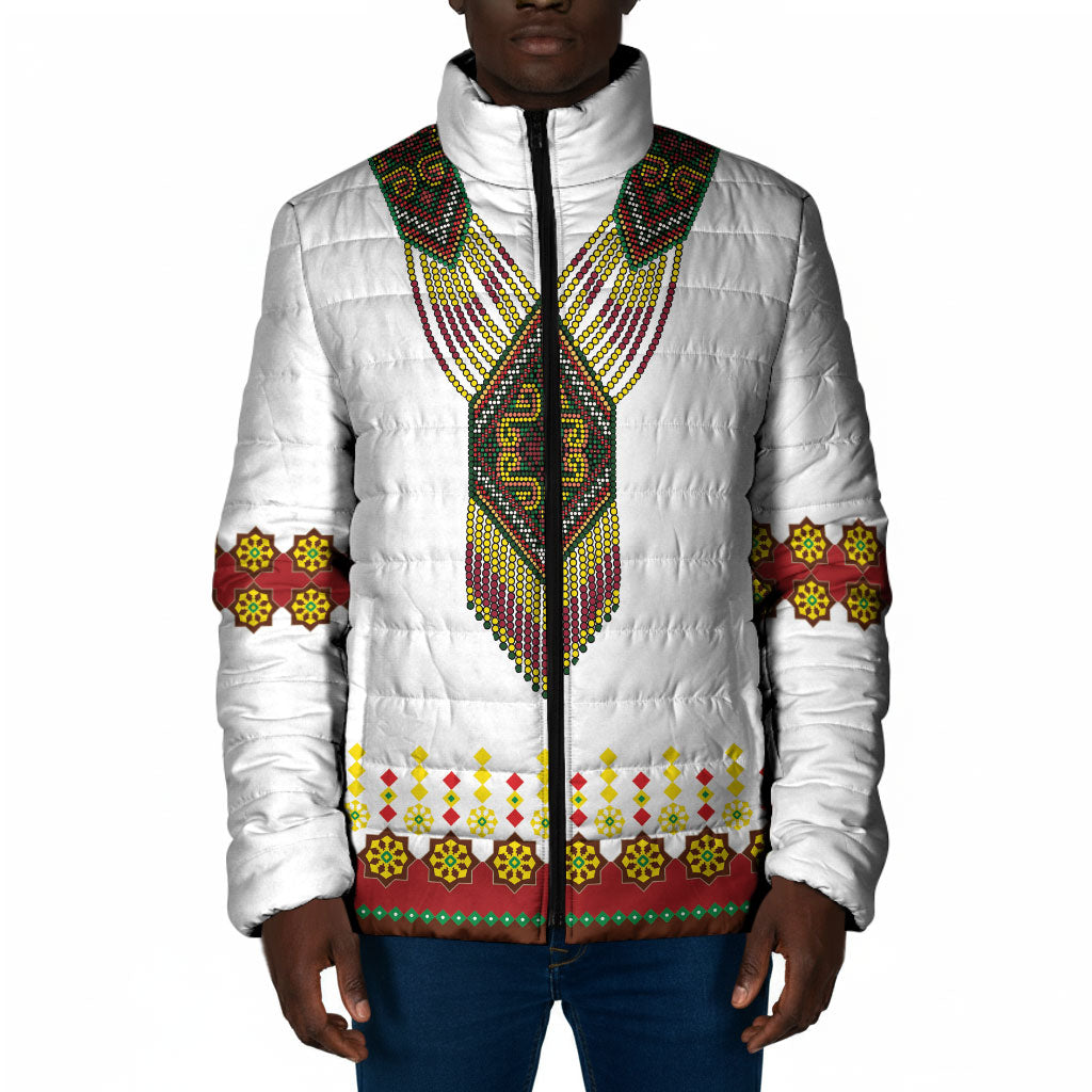 Ethiopian Enkutatash Personalized Padded Jacket Traditional Habesha Glass D'va Necklace Inspired