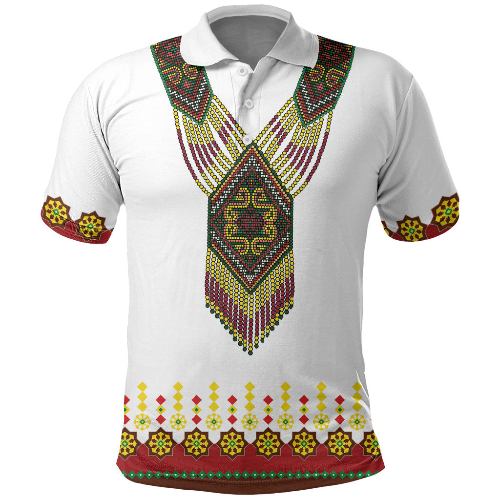 Ethiopian Enkutatash Personalized Polo Shirt Traditional Habesha Glass D'va Necklace Inspired
