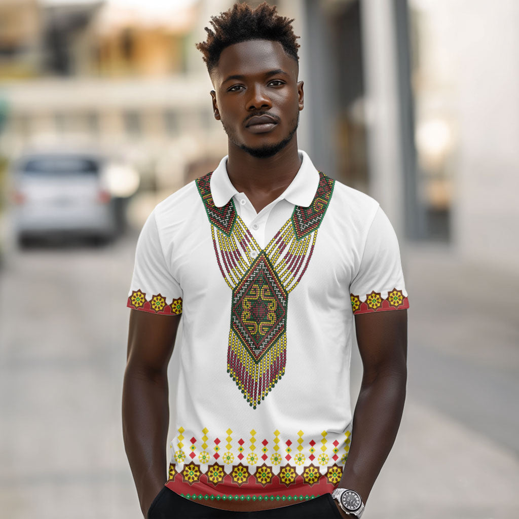 Ethiopian Enkutatash Personalized Polo Shirt Traditional Habesha Glass D'va Necklace Inspired