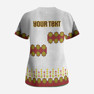Ethiopian Enkutatash Personalized Scrub Top Traditional Habesha Glass D'va Necklace Inspired