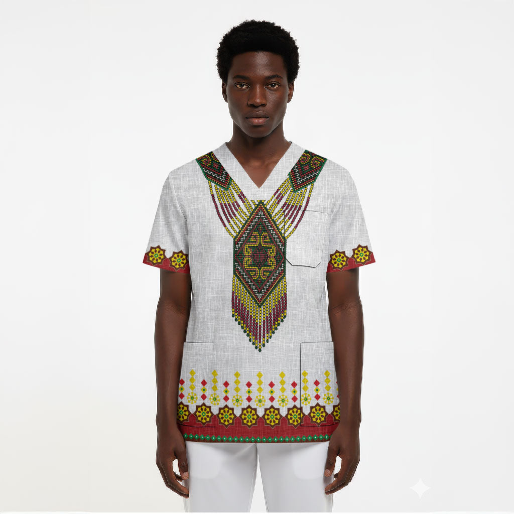 Ethiopian Enkutatash Personalized Scrub Top Traditional Habesha Glass D'va Necklace Inspired